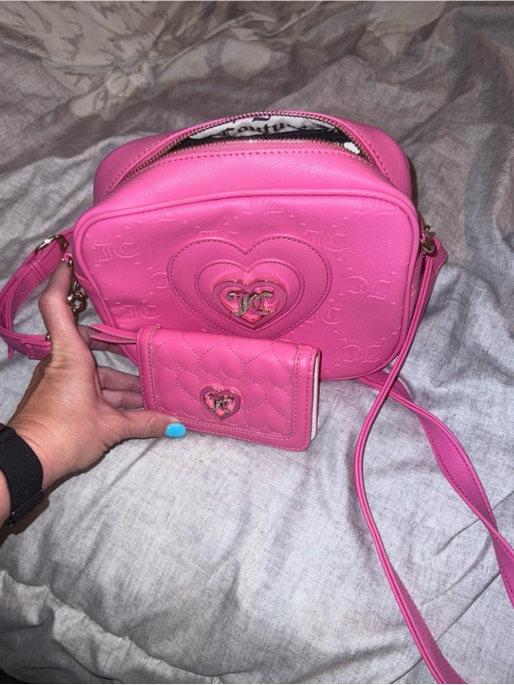 Juicy Couture Hot Pink Heart-Emblem Crossbody with Wallet